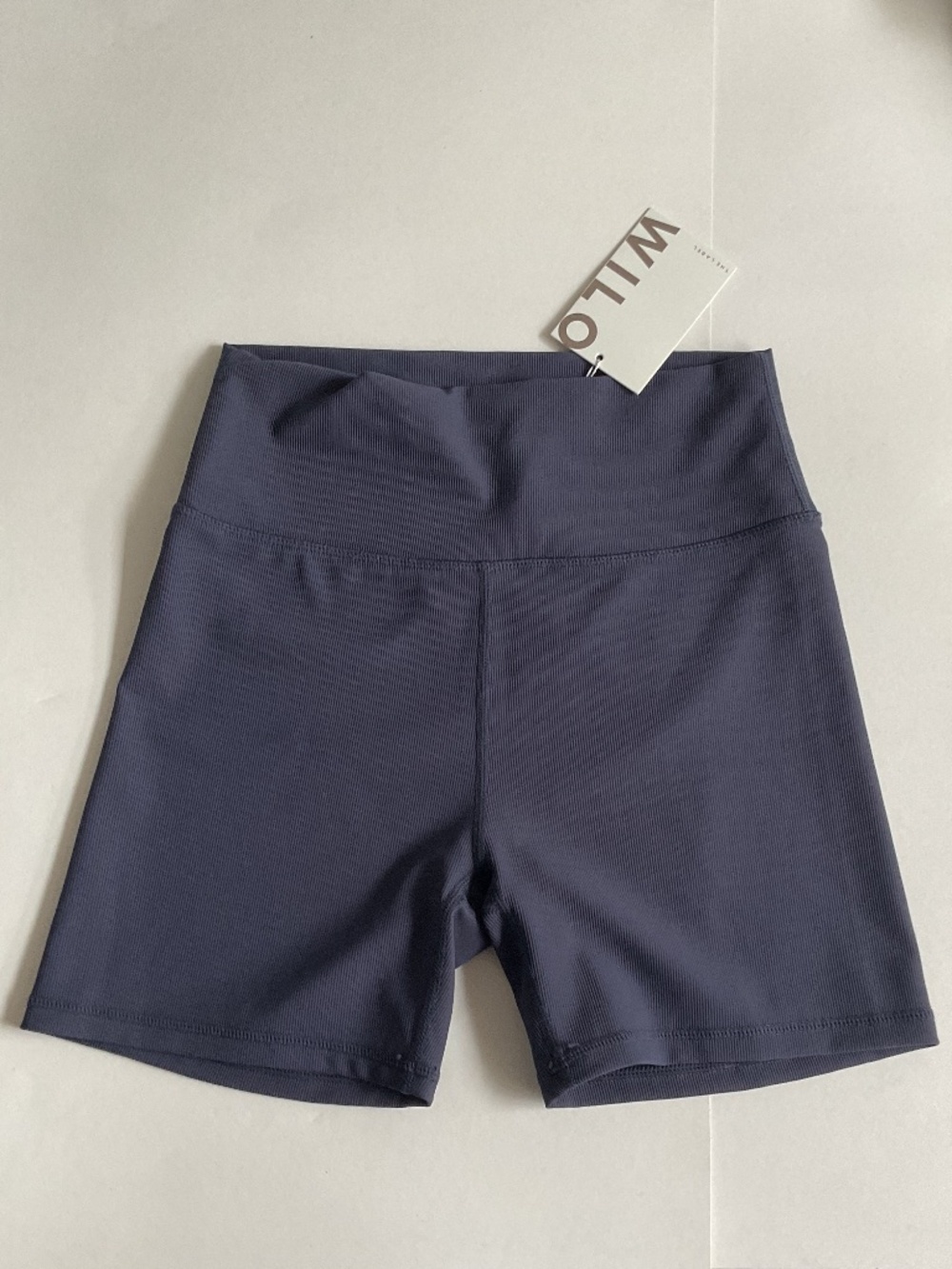 Wilo The Label Bike Shorts Navy tHigh-Waist Ribbed Lightweight  L NWT Wellness